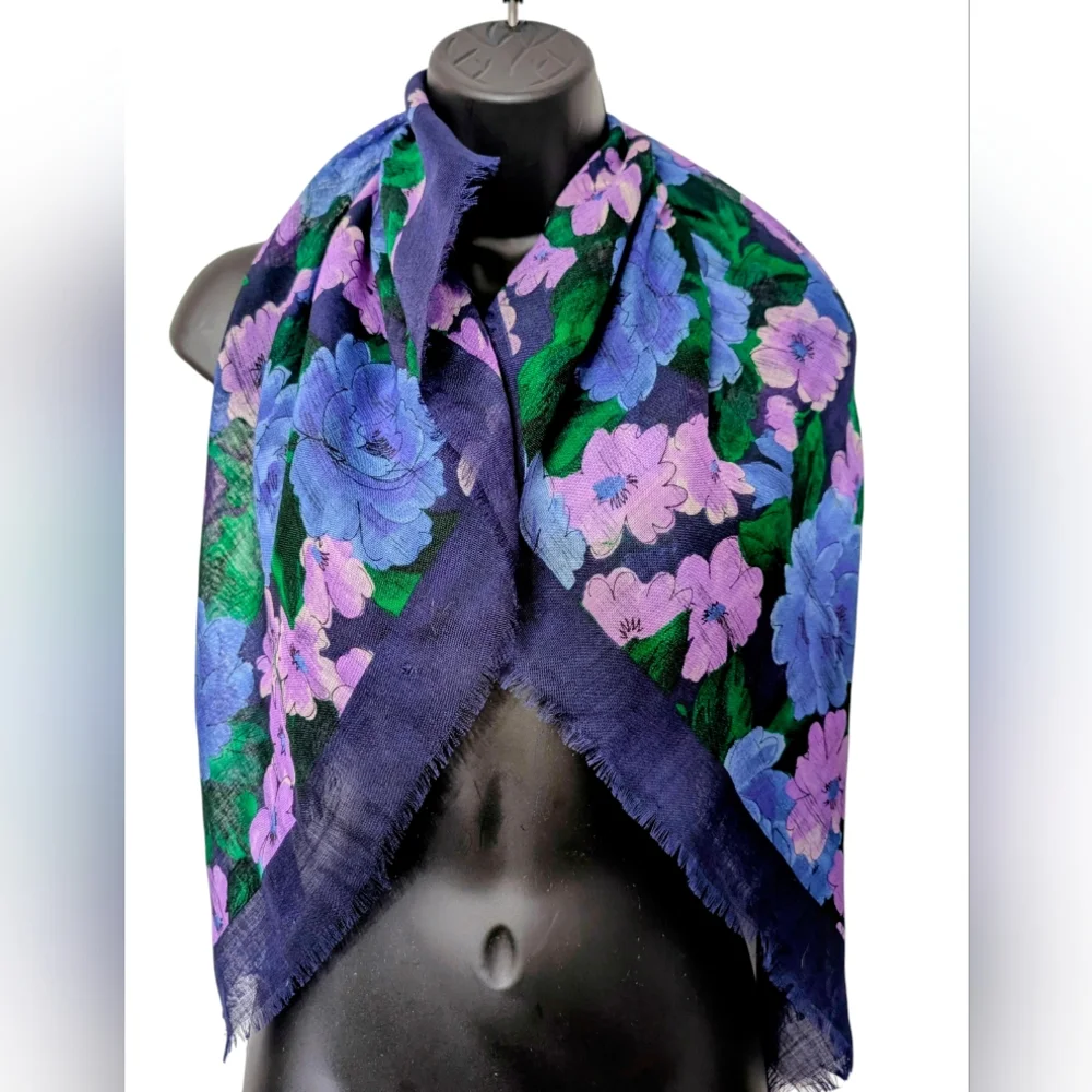 Casca For Majid Blue Purple And Green Wool Floral‎ Scarf
